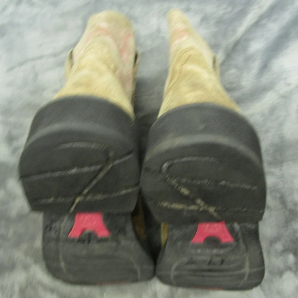 Ariat‎ Girls Boots 6 B Pink Embroidered Tan Leather Square Toe Fatbaby II Cowboy
